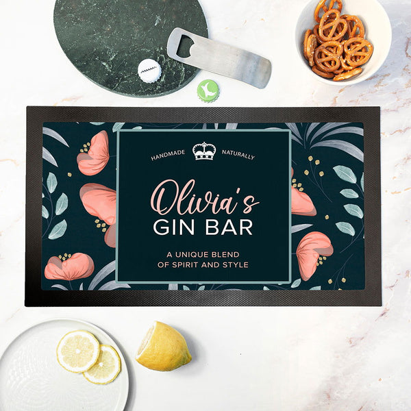 Buy Personalised Blooming Gin Bar Mat available now at www.giftsfinder.co.uk