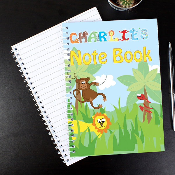 Buy Personalised Blue Animal Alphabet - A5 Notebook available now at www.giftsfinder.co.uk