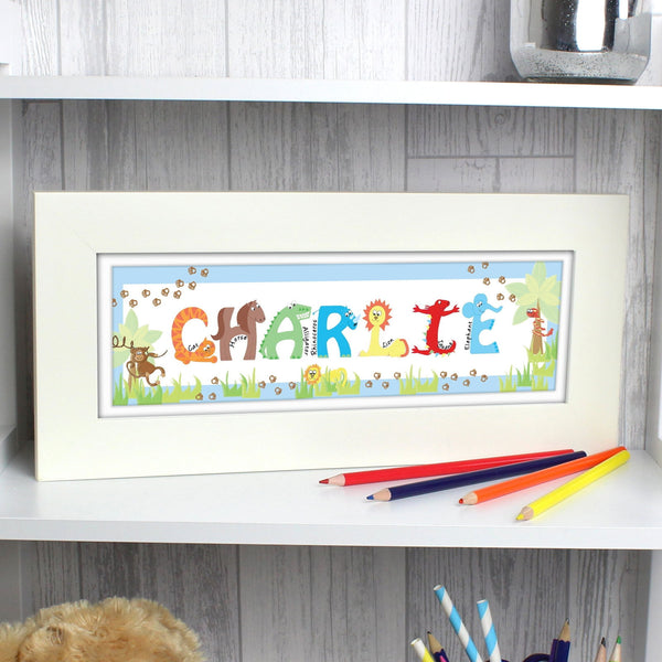 Buy Personalised Blue Animal Alphabet Frame available now at www.giftsfinder.co.uk