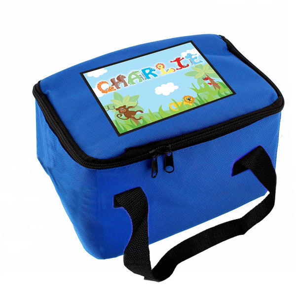 Buy Personalised Blue Animal Alphabet Lunch Bag available now at www.giftsfinder.co.uk