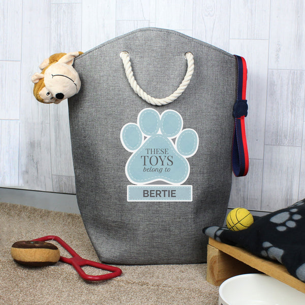 Personalised Blue Paw Print Storage Bag available to buy at www.giftsfinder.co.uk