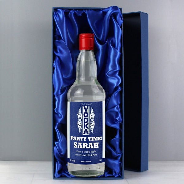 Buy Personalised Blue & Silver Stripe Vodka With Gift Box available now at www.giftsfinder.co.uk