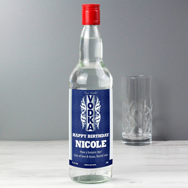 Buy Personalised Blue & Silver Stripe Vodka available now at www.giftsfinder.co.uk