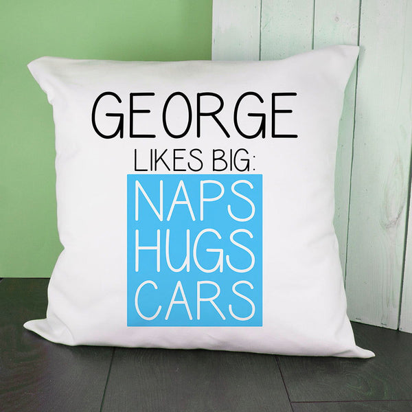 Buy Personalised Blue This Baby Likes Cushion Cover available now at www.giftsfinder.co.uk