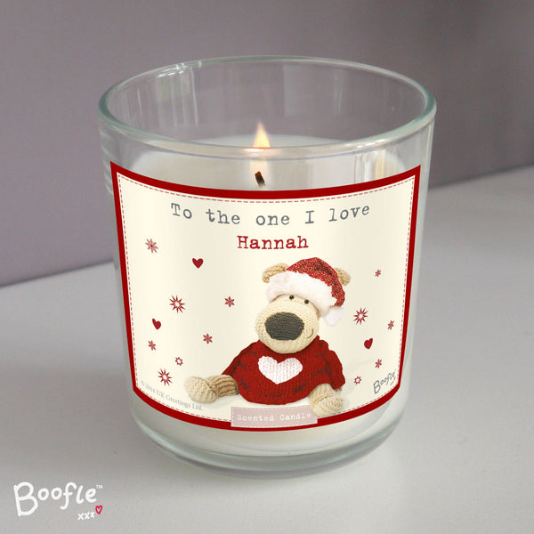 Personalised Boofle Christmas Love Scented Jar Candle available to buy at www.giftsfinder.co.uk