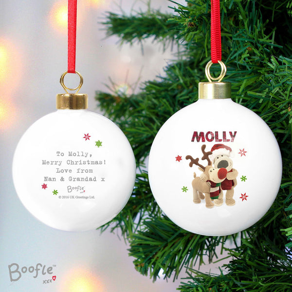 Personalised Boofle Christmas Reindeer Bauble available to buy at www.giftsfinder.co.uk