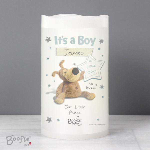 Personalised Boofle It's a Boy Nightlight LED Candle available to buy at www.giftsfinder.co.uk