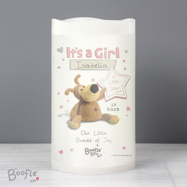 Personalised Boofle It's a Girl Nightlight LED Candle available to buy at www.giftsfinder.co.uk