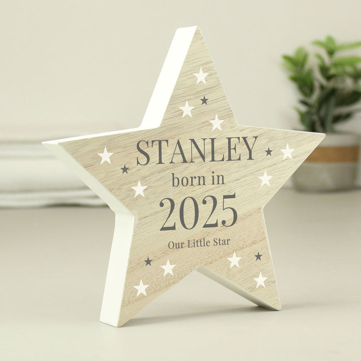 Personalised Born In Wooden Star Ornament available to buy at www.giftsfinder.co.uk