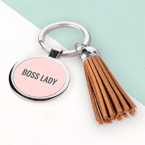 Buy Personalised Boss Lady Tassle Keyring available now at www.giftsfinder.co.uk