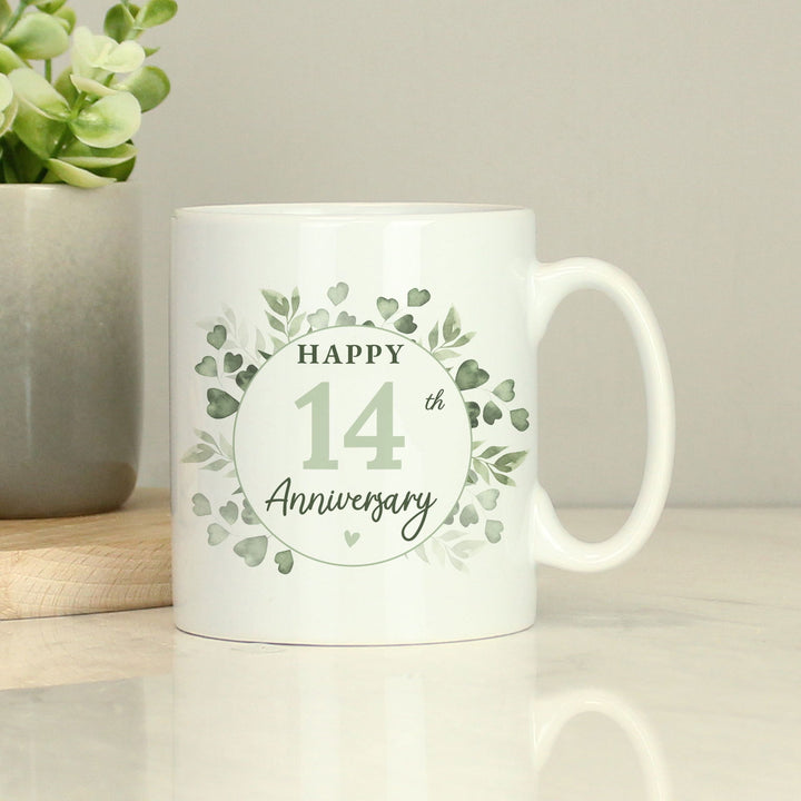 Personalised Botanical Anniversary Mug available to buy at www.giftsfinder.co.uk