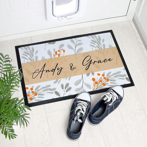 Buy Personalised Botanical Pattern Indoor Doormat available now at www.giftsfinder.co.uk