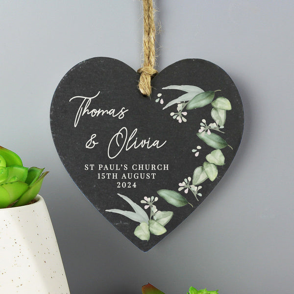 Buy Personalised Botanical Slate Heart Decoration available now at www.giftsfinder.co.uk