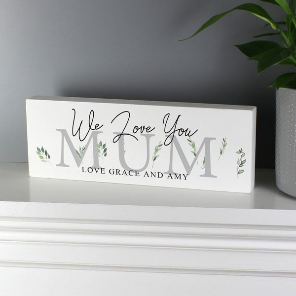 Personalised Botanical Wooden Block Sign available to buy at www.giftsfinder.co.uk