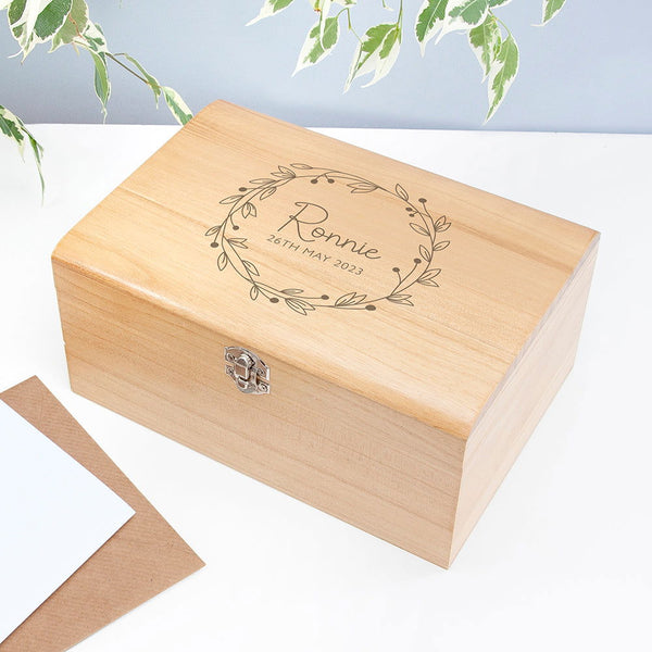 Buy Personalised Botanical Wreath Keepsake Chest available now at www.giftsfinder.co.uk