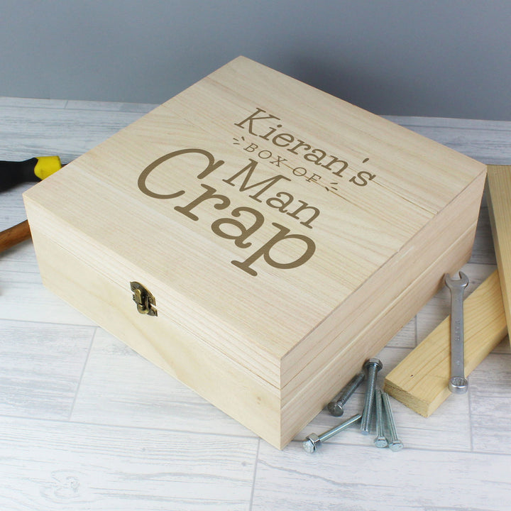 Personalised Box of Man Crap Large Wooden Keepsake Box available to buy at www.giftsfinder.co.uk