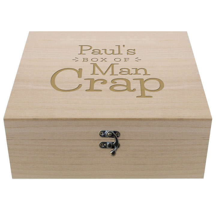 Personalised Box of Man Crap Large Wooden Keepsake Box available to buy at www.giftsfinder.co.uk