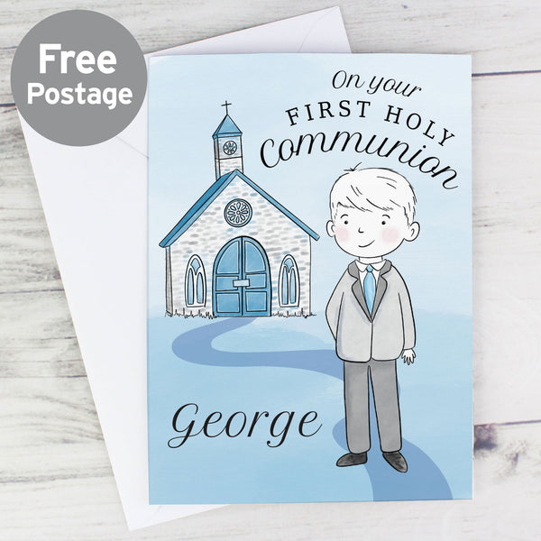 Personalised Boys First Holy Communion Card available to buy at www.giftsfinder.co.uk