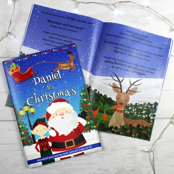 Personalised Boys "It's Christmas" Story Book, Featuring Santa and his Elf Jingles available to buy at www.giftsfinder.co.uk