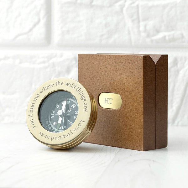 Buy Personalised Brass Travellers Compass with Wooden Box available now at www.giftsfinder.co.uk