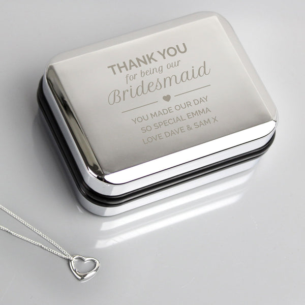 Personalised Bridesmaid Box and Heart Necklace available to buy at www.giftsfinder.co.uk