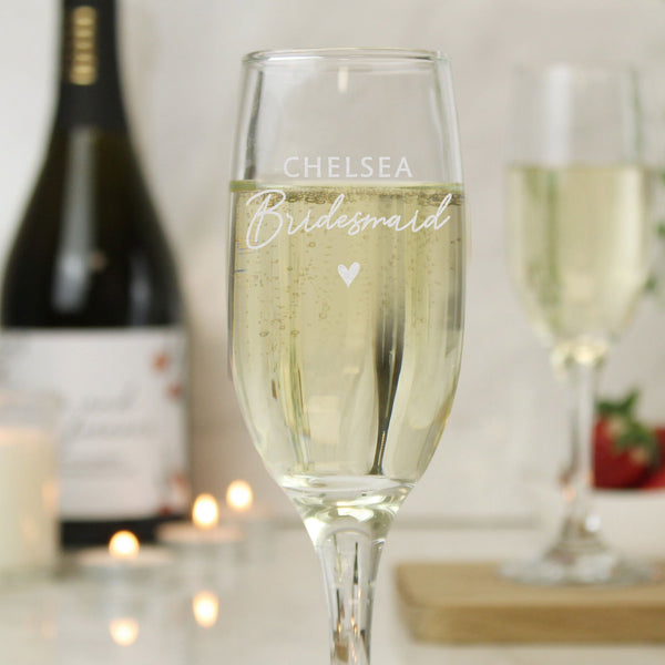 Personalised Bridesmaid Flute Glass available to buy at www.giftsfinder.co.uk