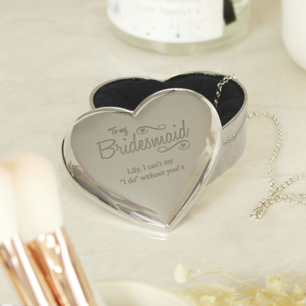 Personalised Bridesmaid Swirls & Hearts Trinket Box available to buy at www.giftsfinder.co.uk