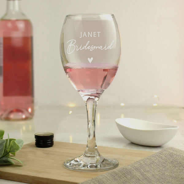 Personalised Bridesmaid Wine Glass available to buy at www.giftsfinder.co.uk