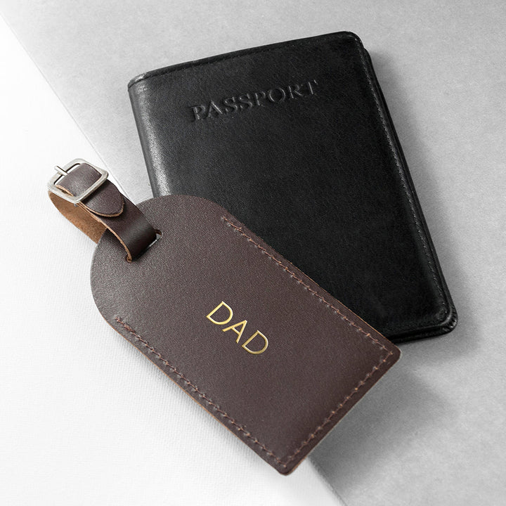 Buy Personalised Brown Foiled Leather Luggage Tag available now at www.giftsfinder.co.uk