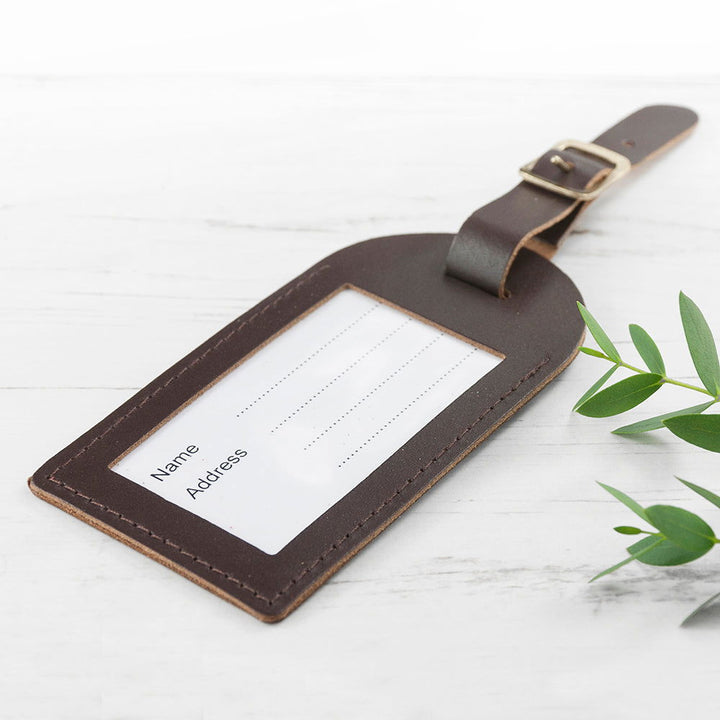 Buy Personalised Brown Foiled Leather Luggage Tag available now at www.giftsfinder.co.uk