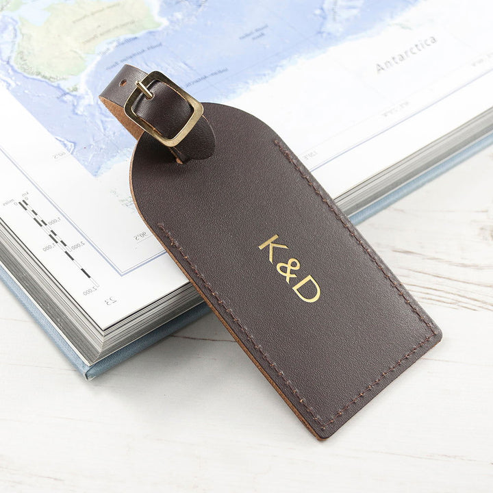 Buy Personalised Brown Foiled Leather Luggage Tag available now at www.giftsfinder.co.uk