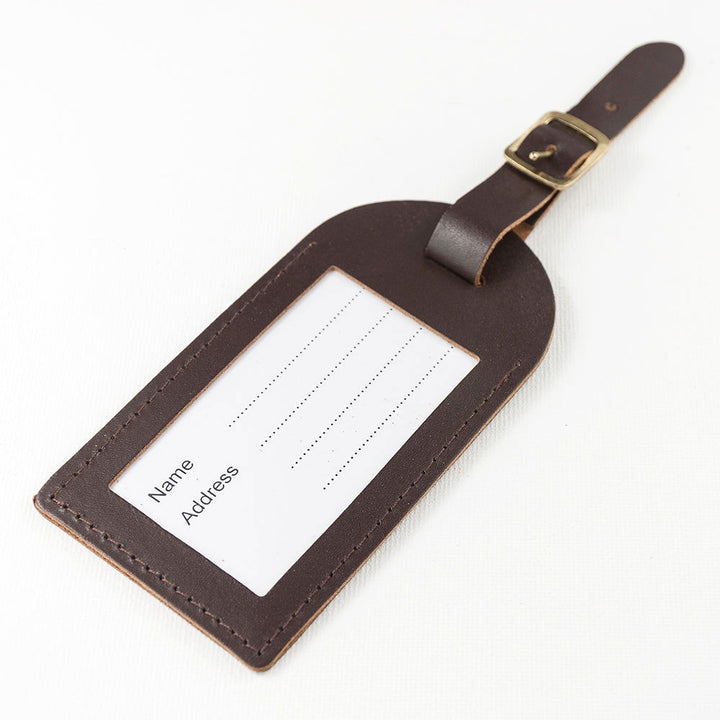 Buy Personalised Brown Foiled Leather Luggage Tag available now at www.giftsfinder.co.uk