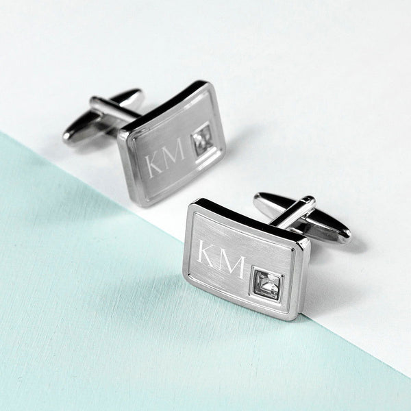 Buy Personalised Brushed Silver Cufflinks With Crystal available now at www.giftsfinder.co.uk