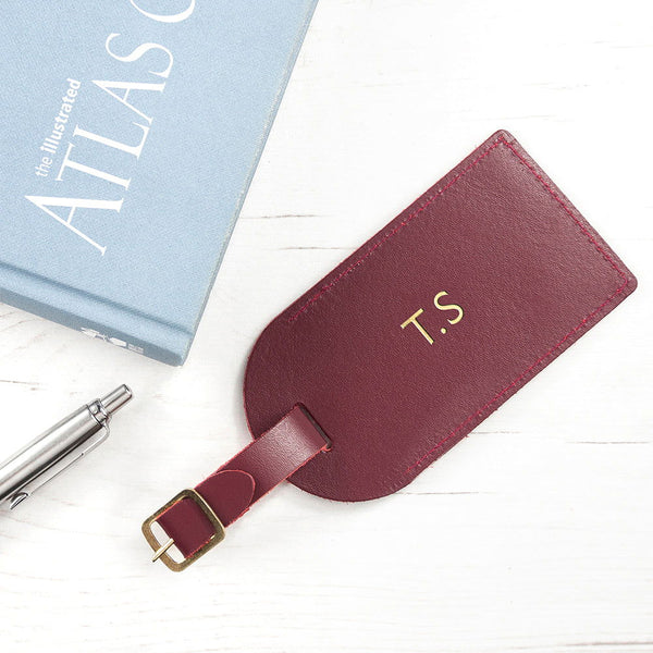 Buy Personalised Burgundy Foiled Leather Luggage Tag available now at www.giftsfinder.co.uk