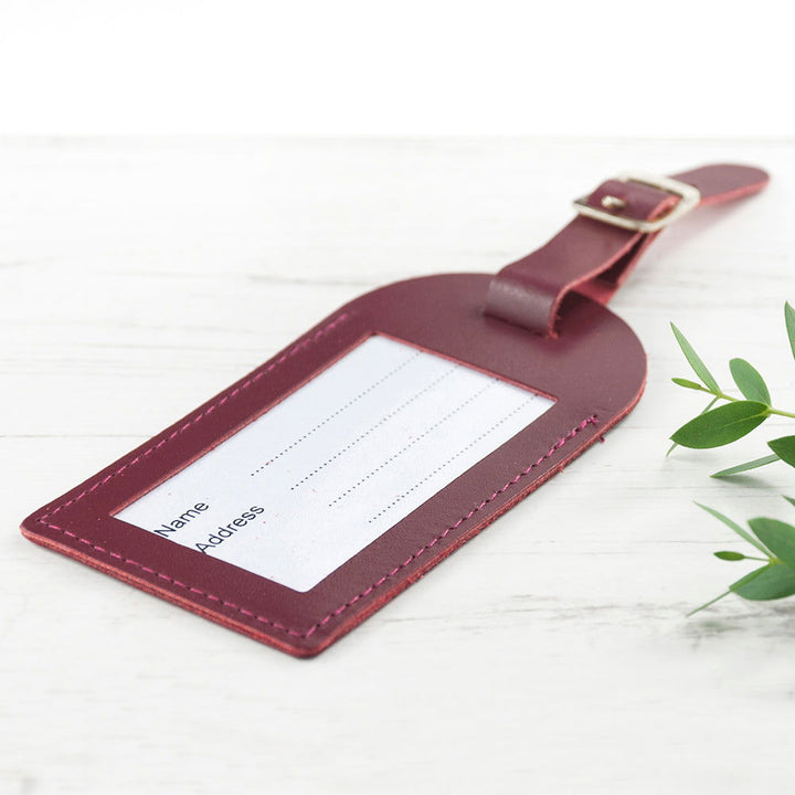 Buy Personalised Burgundy Foiled Leather Luggage Tag available now at www.giftsfinder.co.uk