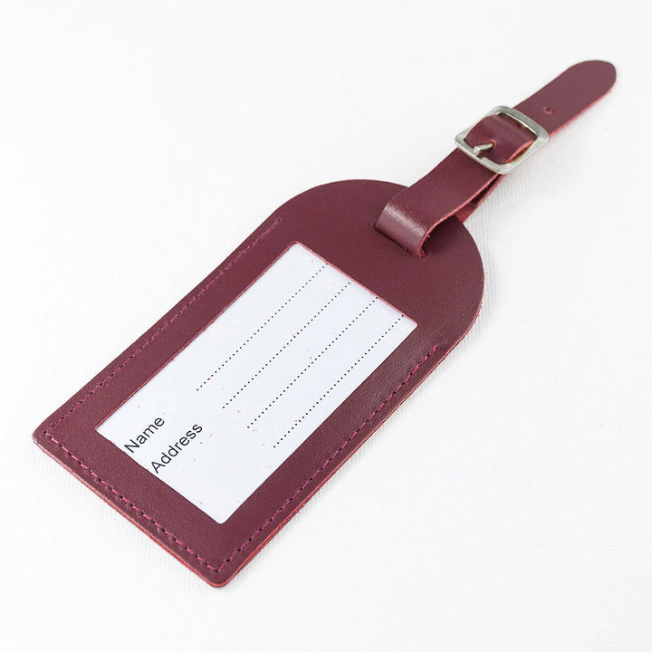 Buy Personalised Burgundy Foiled Leather Luggage Tag available now at www.giftsfinder.co.uk