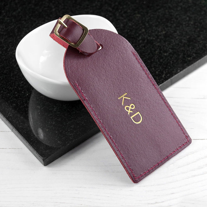 Buy Personalised Burgundy Foiled Leather Luggage Tag available now at www.giftsfinder.co.uk