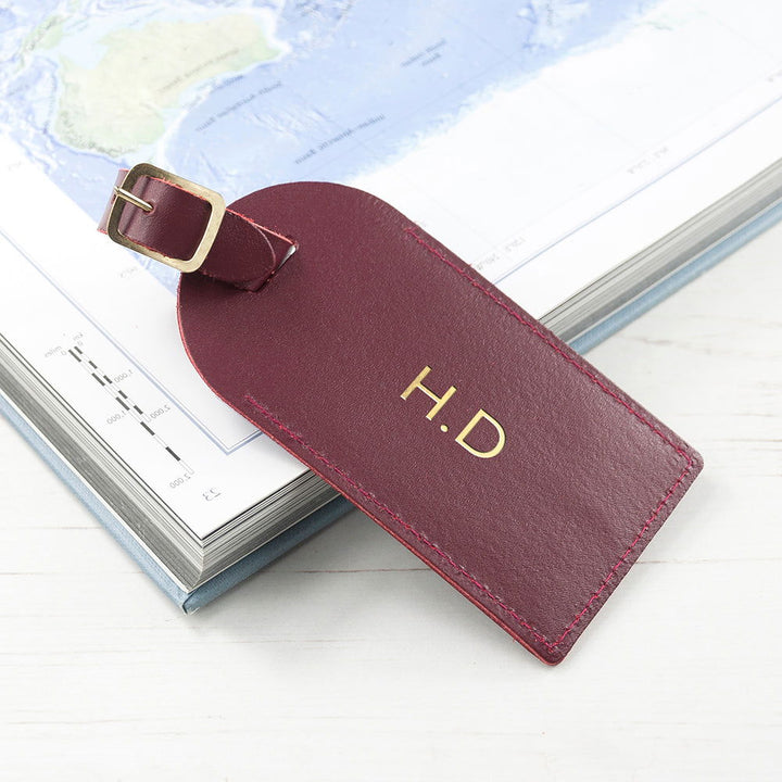 Buy Personalised Burgundy Foiled Leather Luggage Tag available now at www.giftsfinder.co.uk