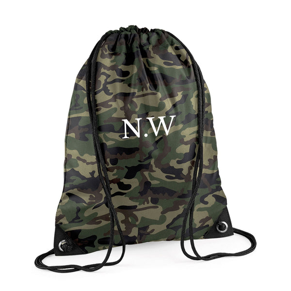 Buy Personalised Camo Drawstring Bag available now at www.giftsfinder.co.uk