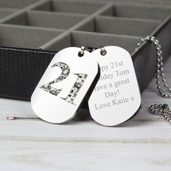 Personalised Camouflage Age Stainless Steel Double Dog Tag Necklace available to buy at www.giftsfinder.co.uk