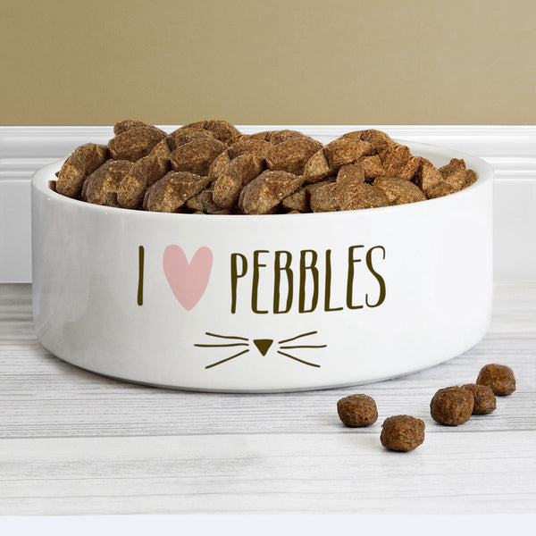 Personalised Cat Features 14cm Medium White Pet Bowl available to buy at www.giftsfinder.co.uk