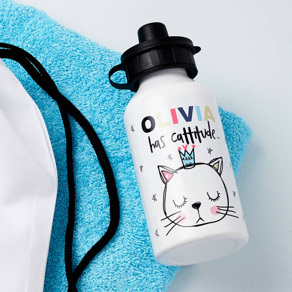 Buy Personalised Cattitude Water Bottle available now at www.giftsfinder.co.uk