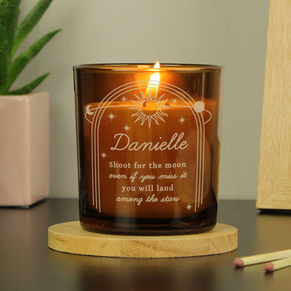 Buy Personalised Celestial Amber Glass Candle available now at www.giftsfinder.co.uk