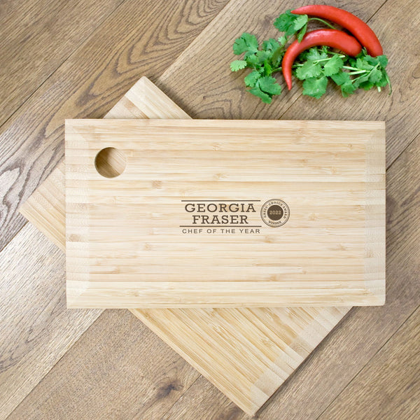 Buy Personalised Chef of the Year Chopping Board available now at www.giftsfinder.co.uk