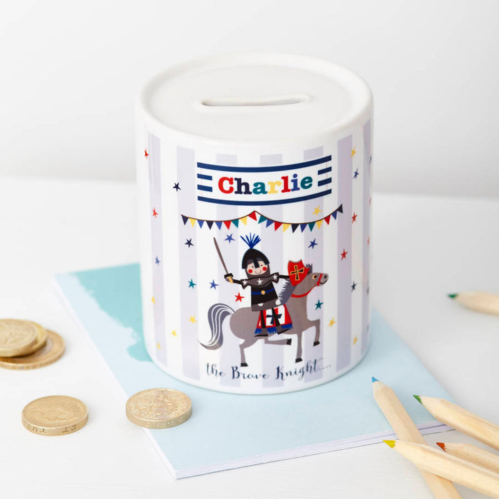 Buy Personalised Children's Brave Knight Money Box available now at www.giftsfinder.co.uk