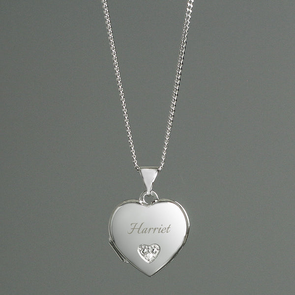 Personalised Children's Sterling Silver & Cubic Zirconia Heart Locket Necklace available to buy at www.giftsfinder.co.uk