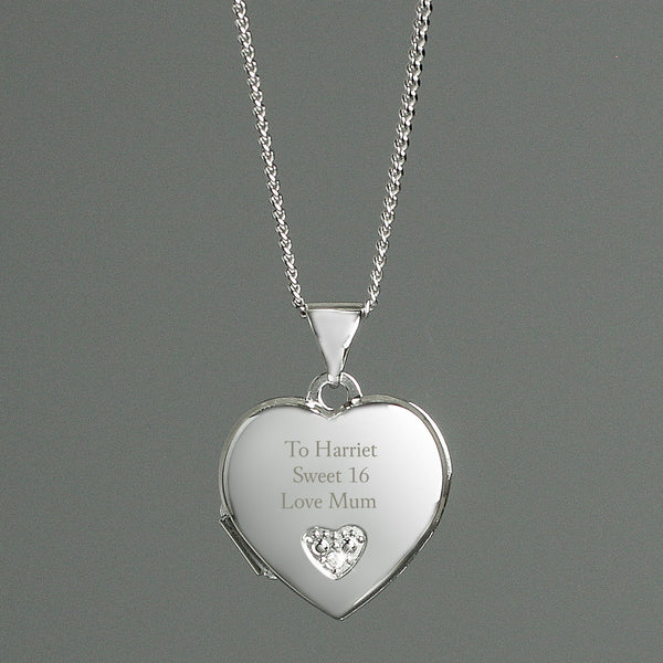 Personalised Children's Sterling Silver and Cubic Zirconia Heart Locket Necklace available to buy at www.giftsfinder.co.uk