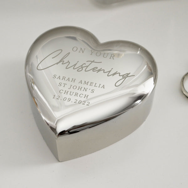 Personalised Christening Heart Trinket Box Gift available to buy at www.giftsfinder.co.uk