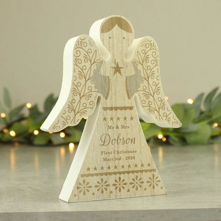 Personalised Christmas Angel Wooden Ornament available to buy at www.giftsfinder.co.uk