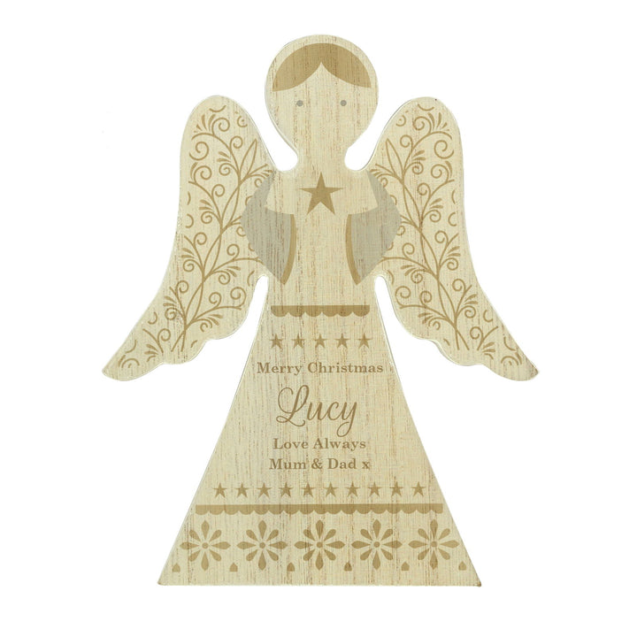 Personalised Christmas Angel Wooden Ornament available to buy at www.giftsfinder.co.uk